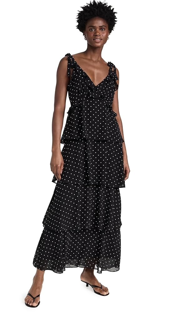 ワンピース Tiered Polka-Dot Long Dress black M Amazon.com: WAYF Women's Tiered Maxi Dress, Black Polka-Dot